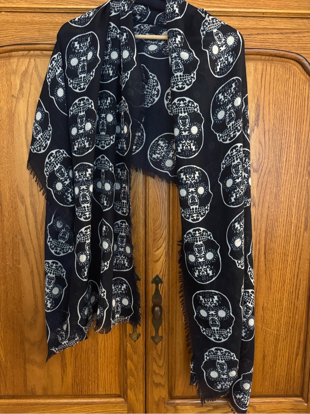 Steve Madden Black Scarf with White Skull Motif